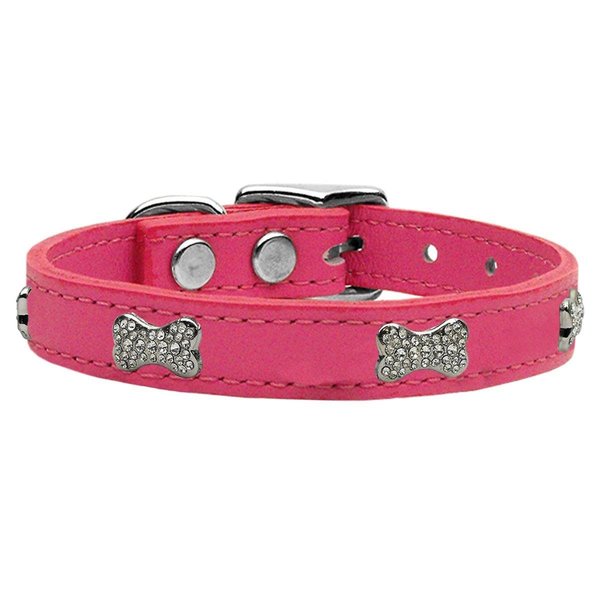 Mirage Pet Products Crystal Bone Genuine Leather Dog CollarPink Size 14 83-112 Pk14
